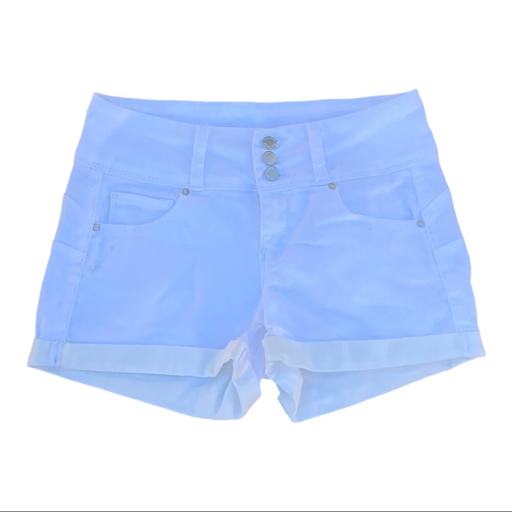 Wax Jean White High Waist 3 Button Stretch Cuffed Jean Shorts Size Small